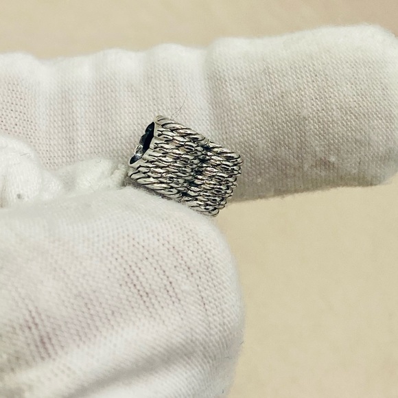 EUC Pandora 799100C01 Sterling Silver Snake Chain Pattern Open Heart Charm w/ CZ - Picture 5 of 9